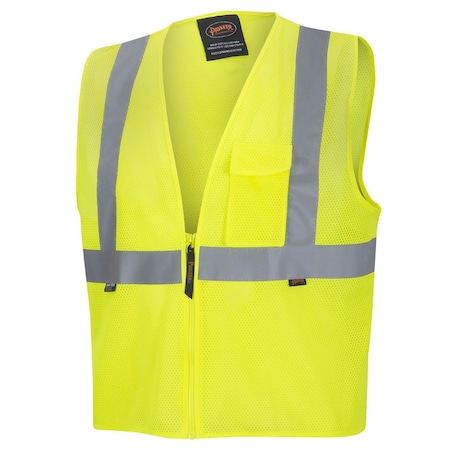 Pioneer Safety Vest, Polyester Mesh, ANSI Class 2, Zipper Closure, Cell Phone Pocket, Lime, 2XL V1060360U-2XL